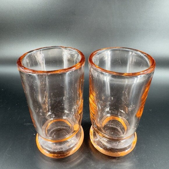 1950s Peachy Pink Tumbler Drinking Glasses Set 2 Thick Heavy Glass Cups Mugs VTG - Picture 12 of 15